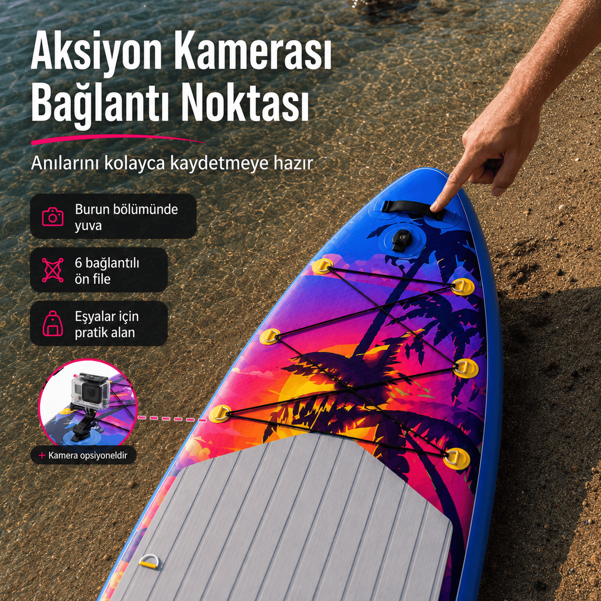 NPO Sunset Palm 320x81x15cm Şişme Premium SUP Paddle Board 148kg Kürek Pompa Çanta Koltuklu Full Set