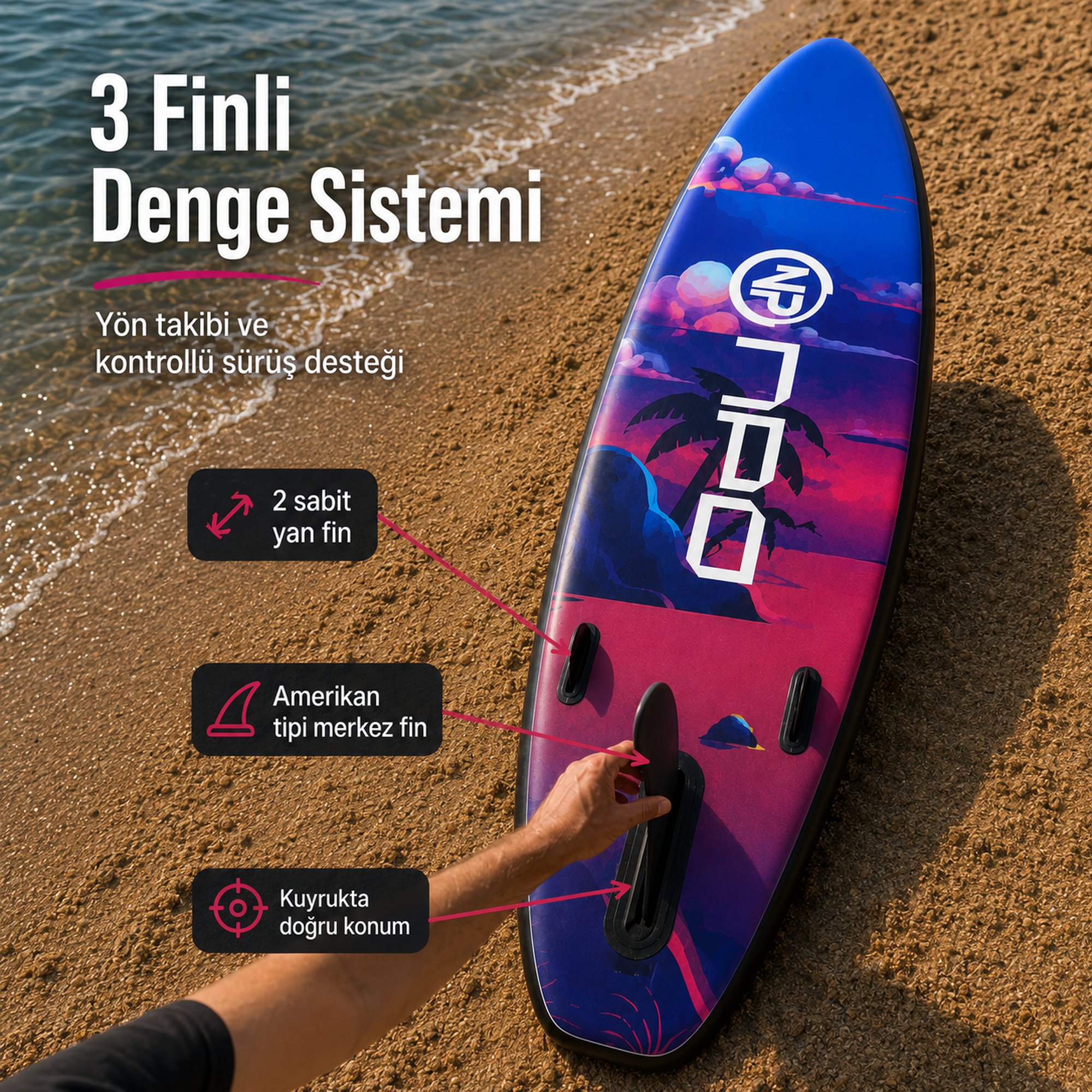 NPO Sunset Palm 320x81x15cm Şişme Premium SUP Paddle Board 148kg Kürek Pompa Çanta Koltuklu Full Set