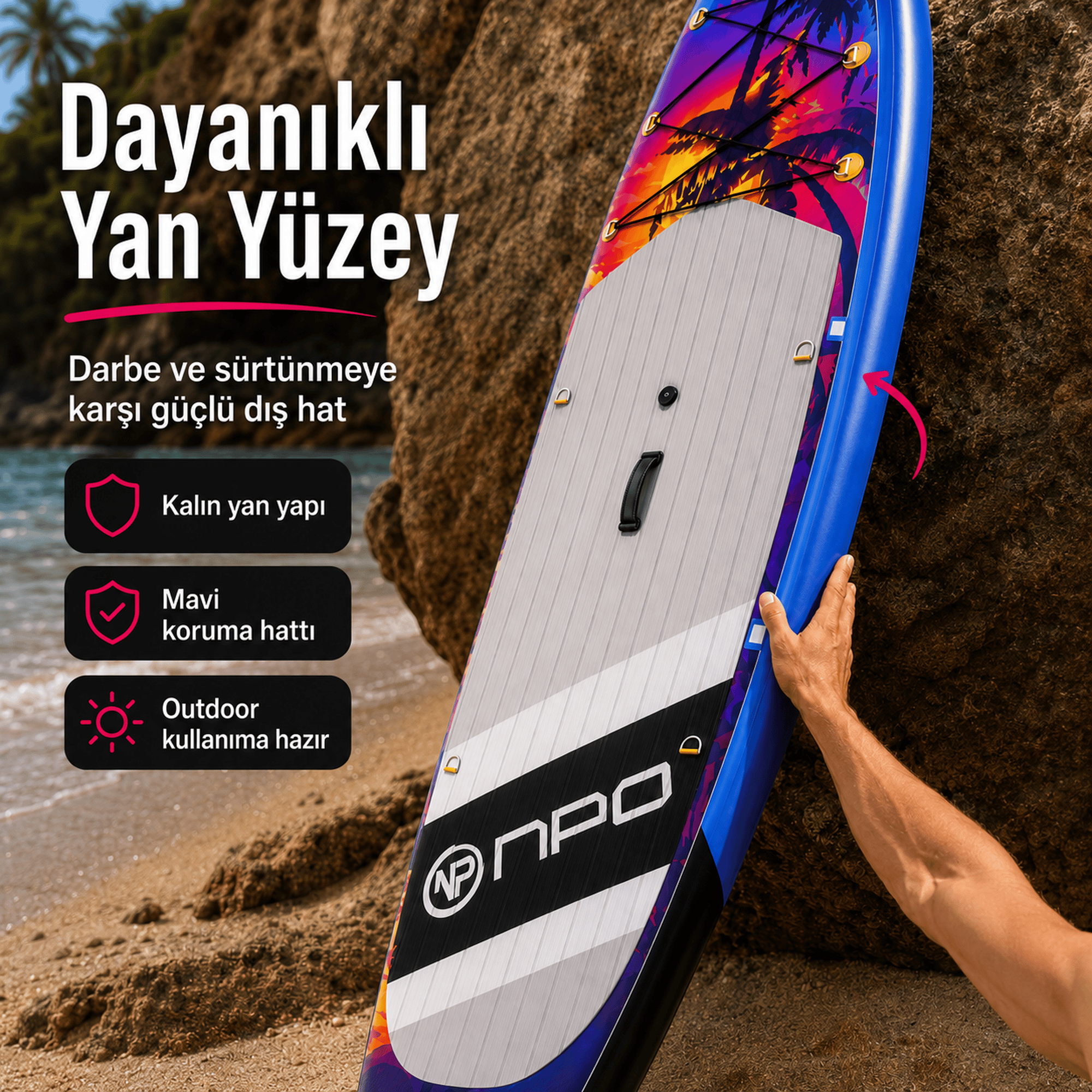 NPO Sunset Palm 320x81x15cm Şişme Premium SUP Paddle Board 148kg Kürek Pompa Çanta Koltuklu Full Set
