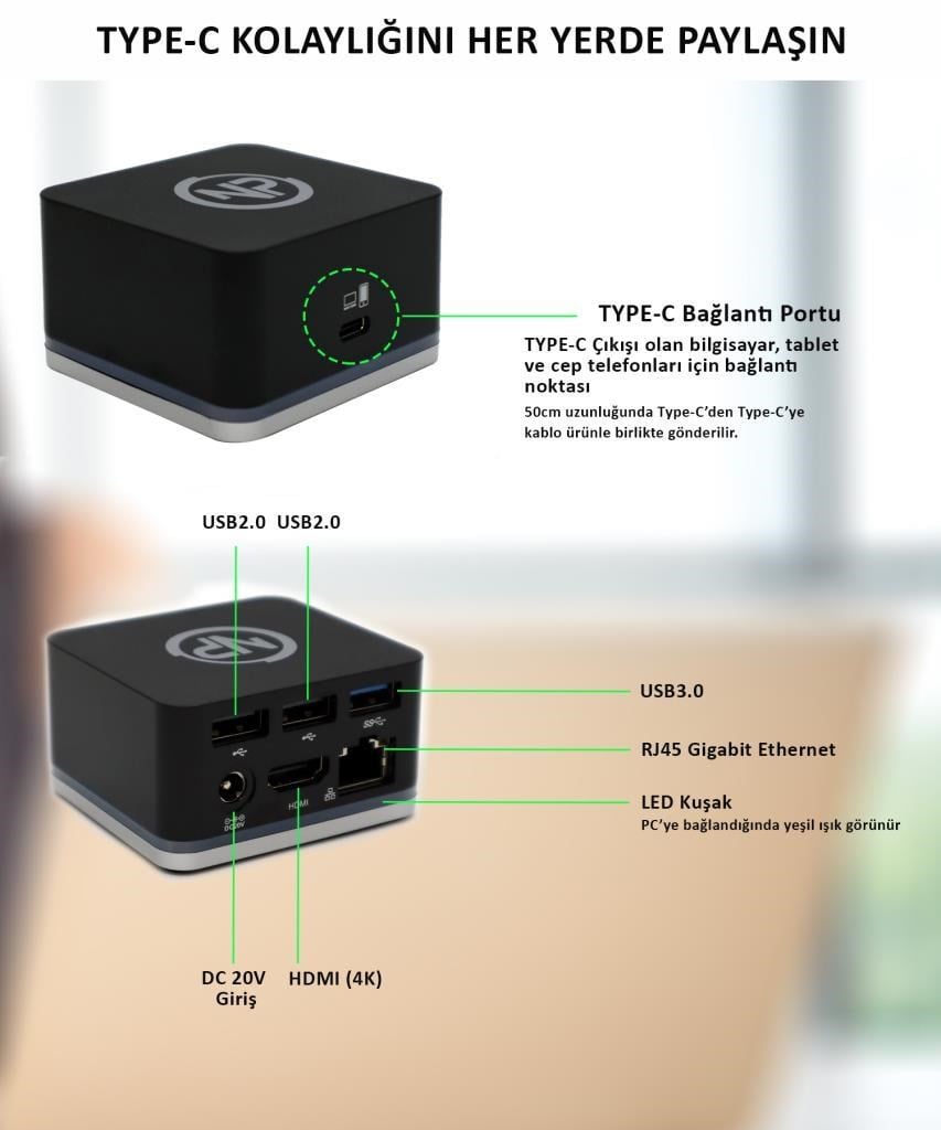 NPO TCD-101 Mac Uyumlu  4k HDMI 3xUSB 45w PD Mini Docking Station