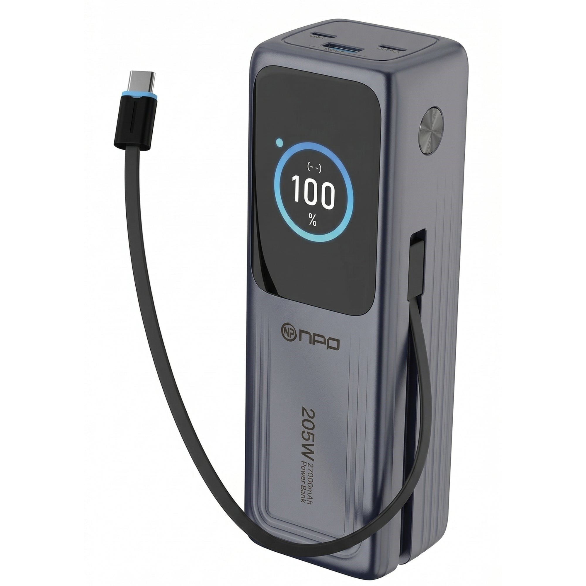 NPO WP001A 2xUSB-C,1xUSB-C Kablolu Led Ekranlı 205W 27.000mAh PD GaN3 Smart Powerbank