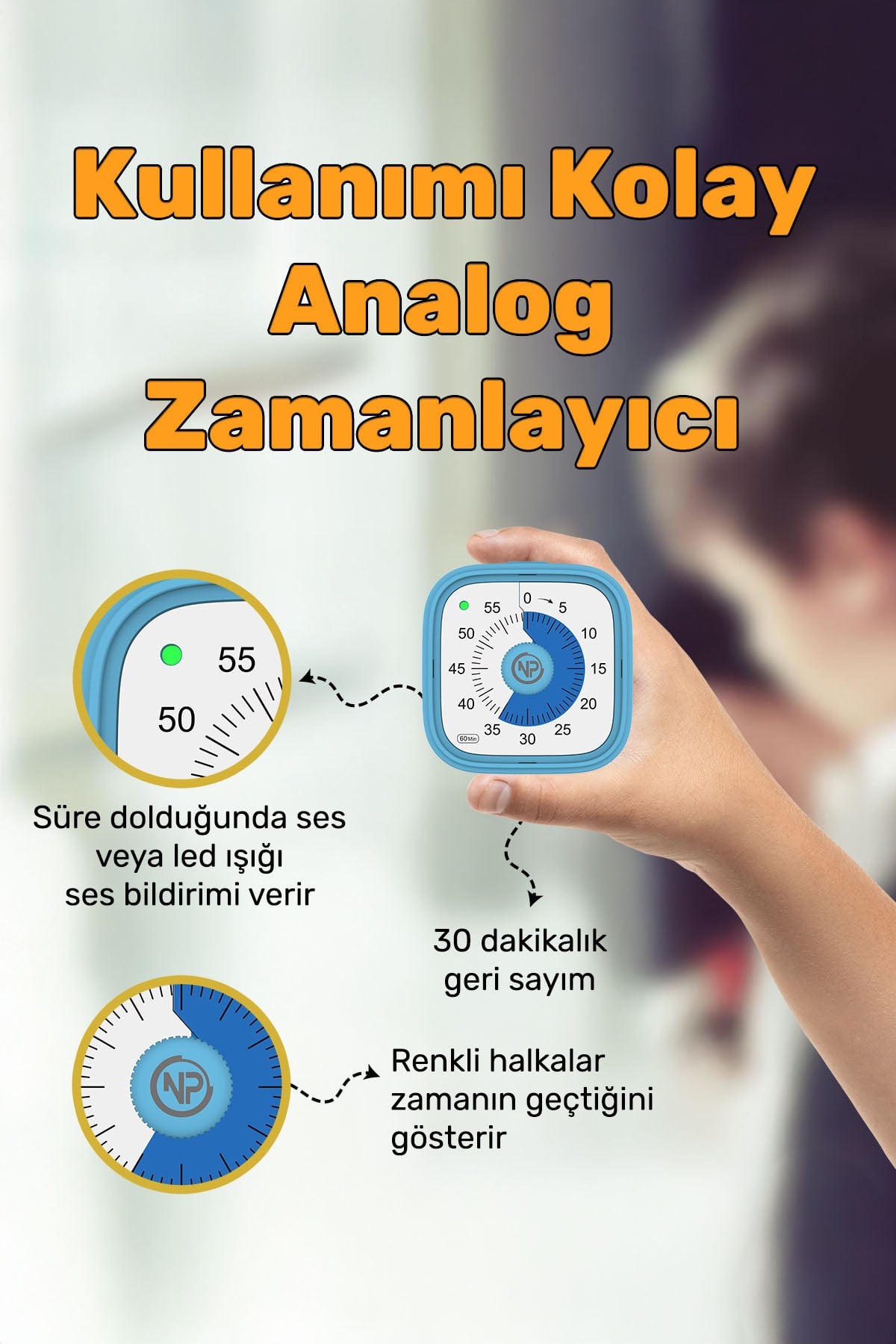 NPT31M Mutfak,Ders,Yemek için 60dk Analog Alarm Zamanlayıcı,Pomodoro Öğrenci Motivasyon Saati