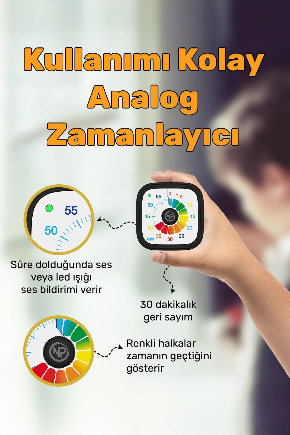NPT31R Mutfak,Ders,Yemek için 60dk Analog Alarm Zamanlayıcı,Pomodoro Öğrenci Motivasyon Saati