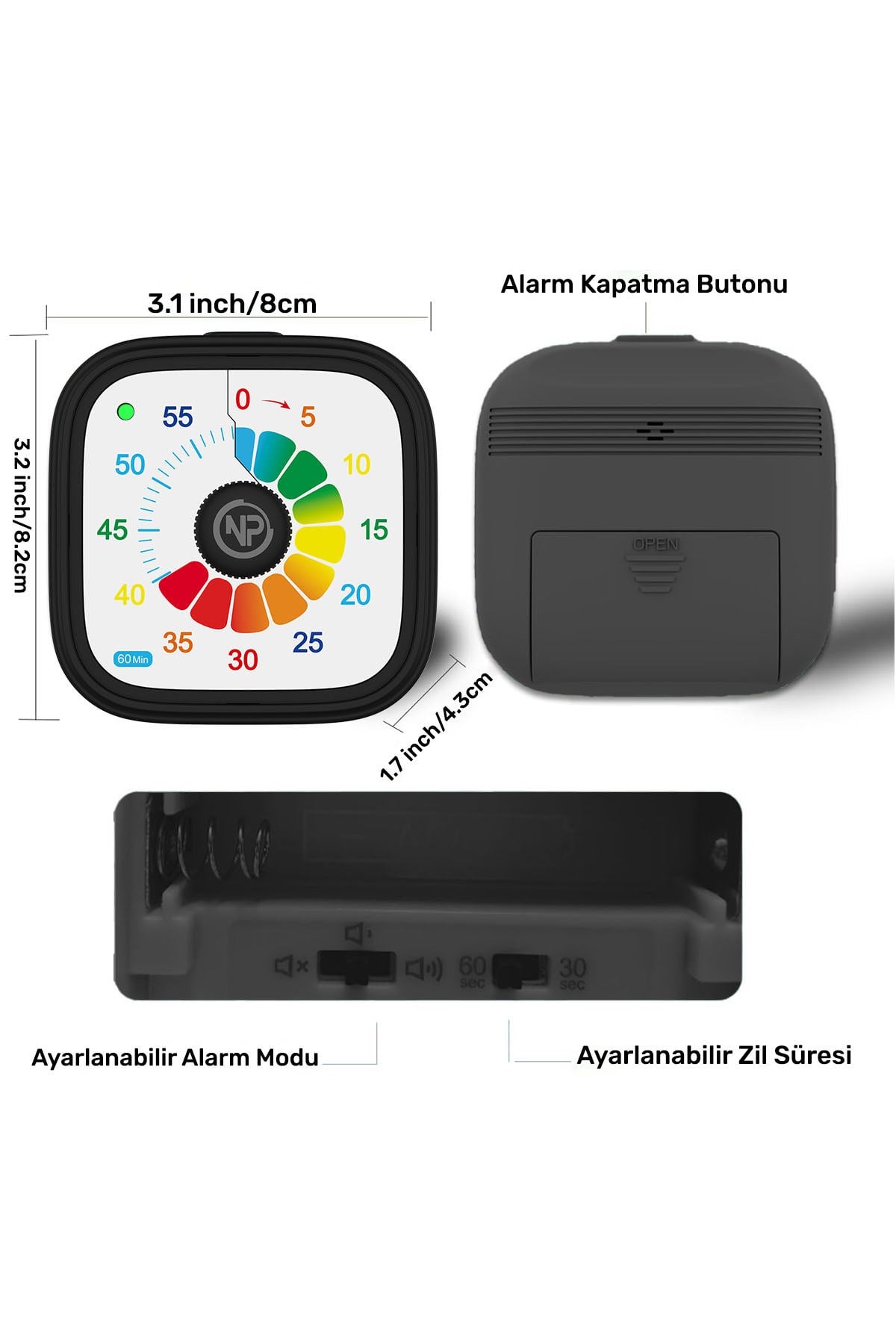 NPT31R Mutfak,Ders,Yemek için 60dk Analog Alarm Zamanlayıcı,Pomodoro Öğrenci Motivasyon Saati