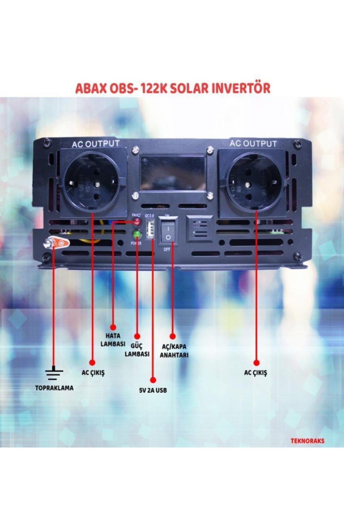 Obs-122k 12v-2000w Çift Priz/led Göstergeli/tam Sinüs Invertör