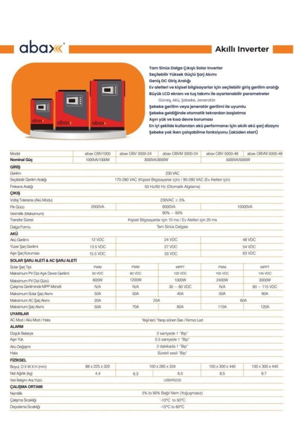 Obv3000 24vdc/220vac Tam Sinüs 1200w/30a Şebeke Şarj Özellikli 3000w 50a Pwm Invertör