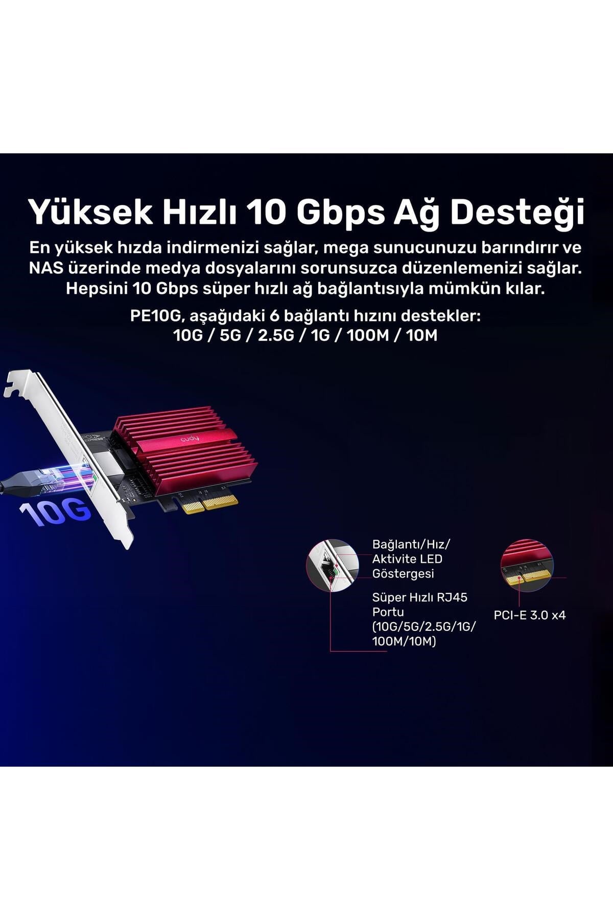 PE10G WOL 10.000Mbps Multi-Gigabit PCI Express Ethernet Ağ Kartı