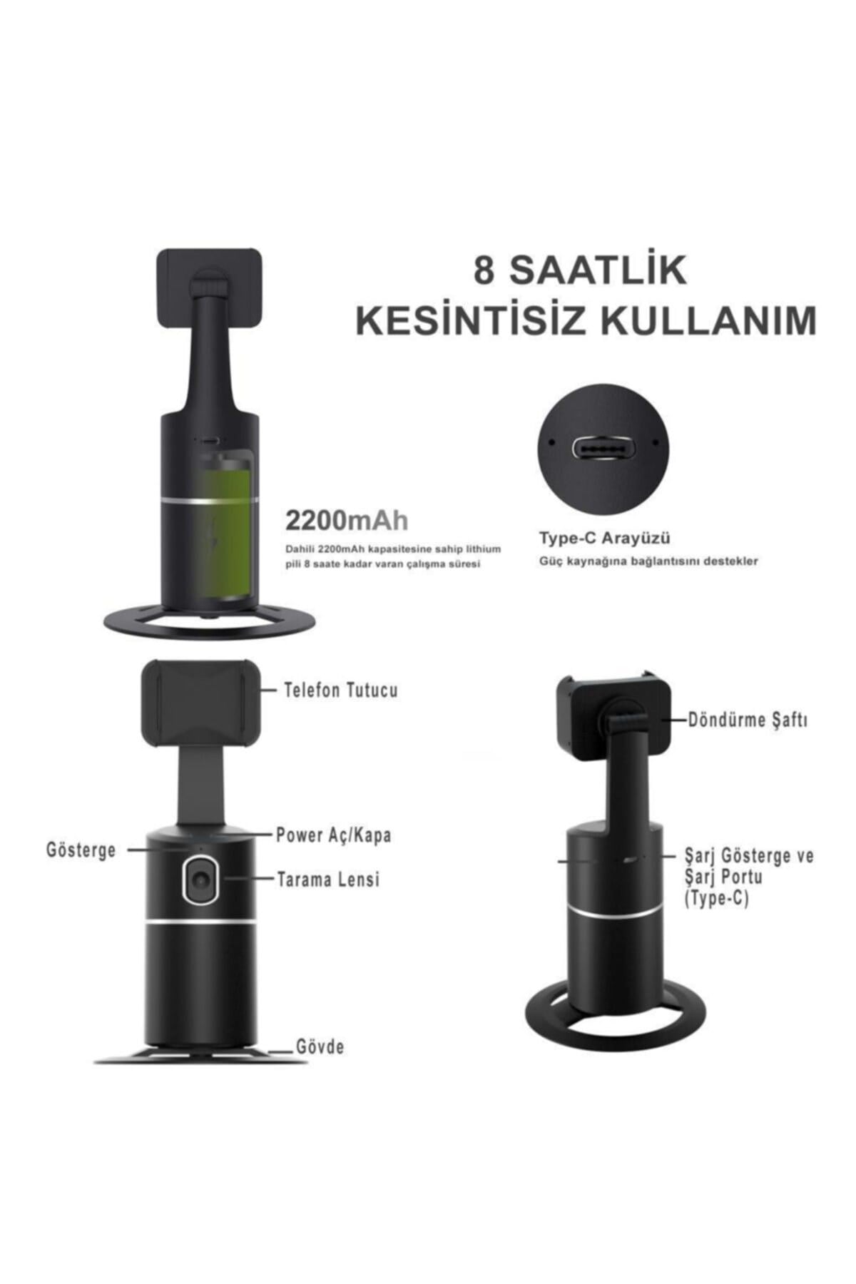 Phpro-B Akıllı 360° Yüz ve Vücut Takipli Şarjlı Yapay Zeka Destekli Telefon Gimbalı