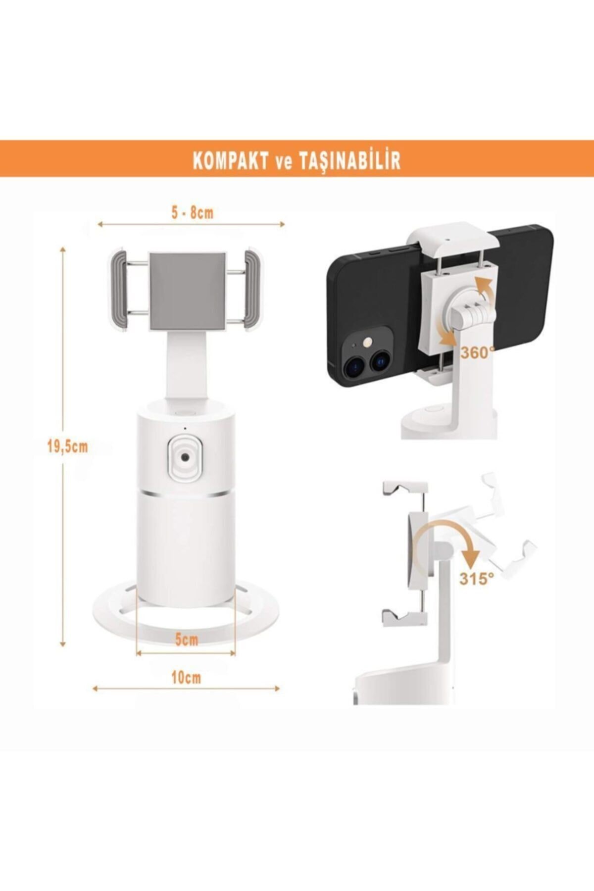 Phpro-p Akıllı 360° Yüz Ve Vucut Takipli Şarjlı Yapay Zeka Destekli Canlı Yayın Telefon Gimbalı