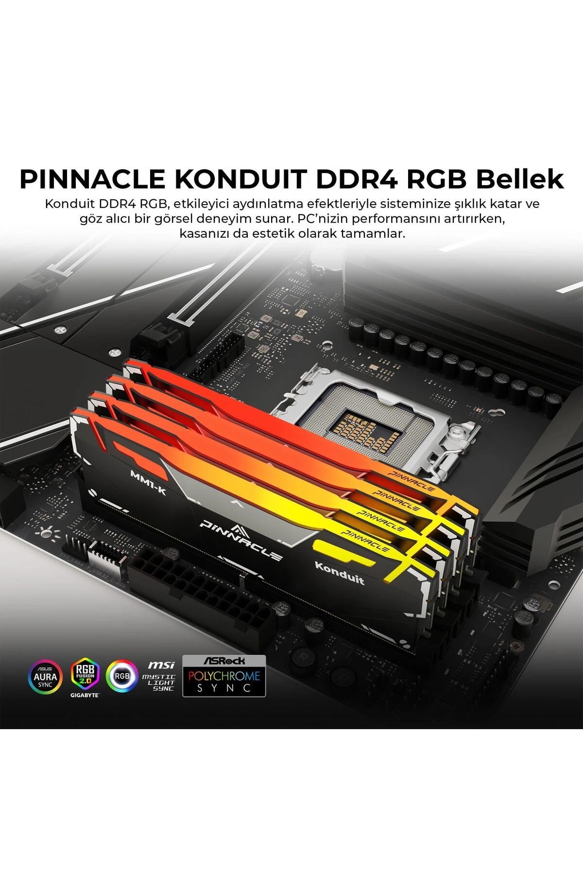 Pinnacle PKMD4U32C16CHB32G 32GB DDR4 3200Mhz 2Rx8 CL16 RGB Masaüstü Ram