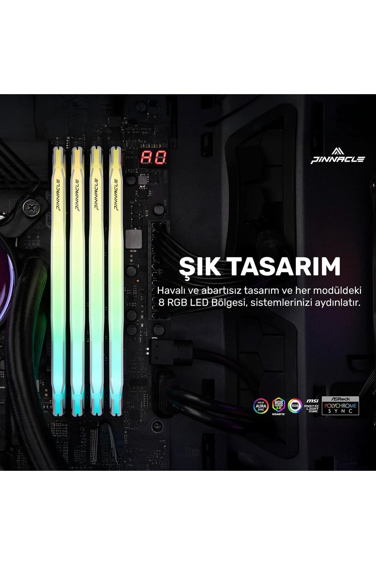 Pinnacle PKMD4U32C16CHW16G 16GB DDR4 3200Mhz 2Rx8 CL16 RGB Masaüstü Ram