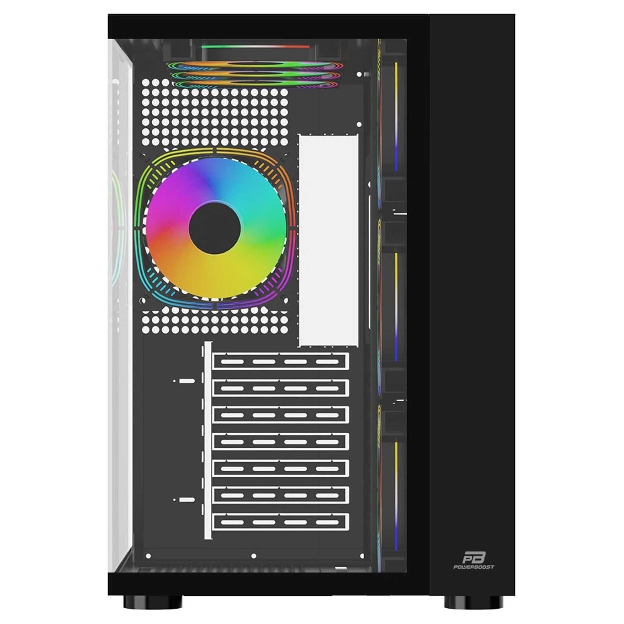 PowerBoost PB-SS02B USB 3.0 Sea View ATX RGB Fanlı Siyah Kasa (PSU Yok)