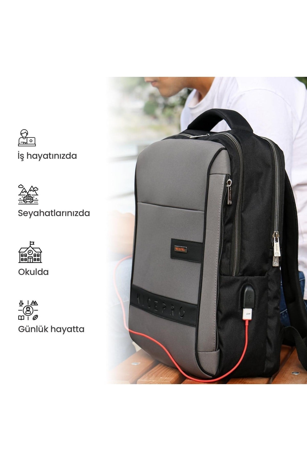 Prestige Smart Notebook Sırt Çantası-gri