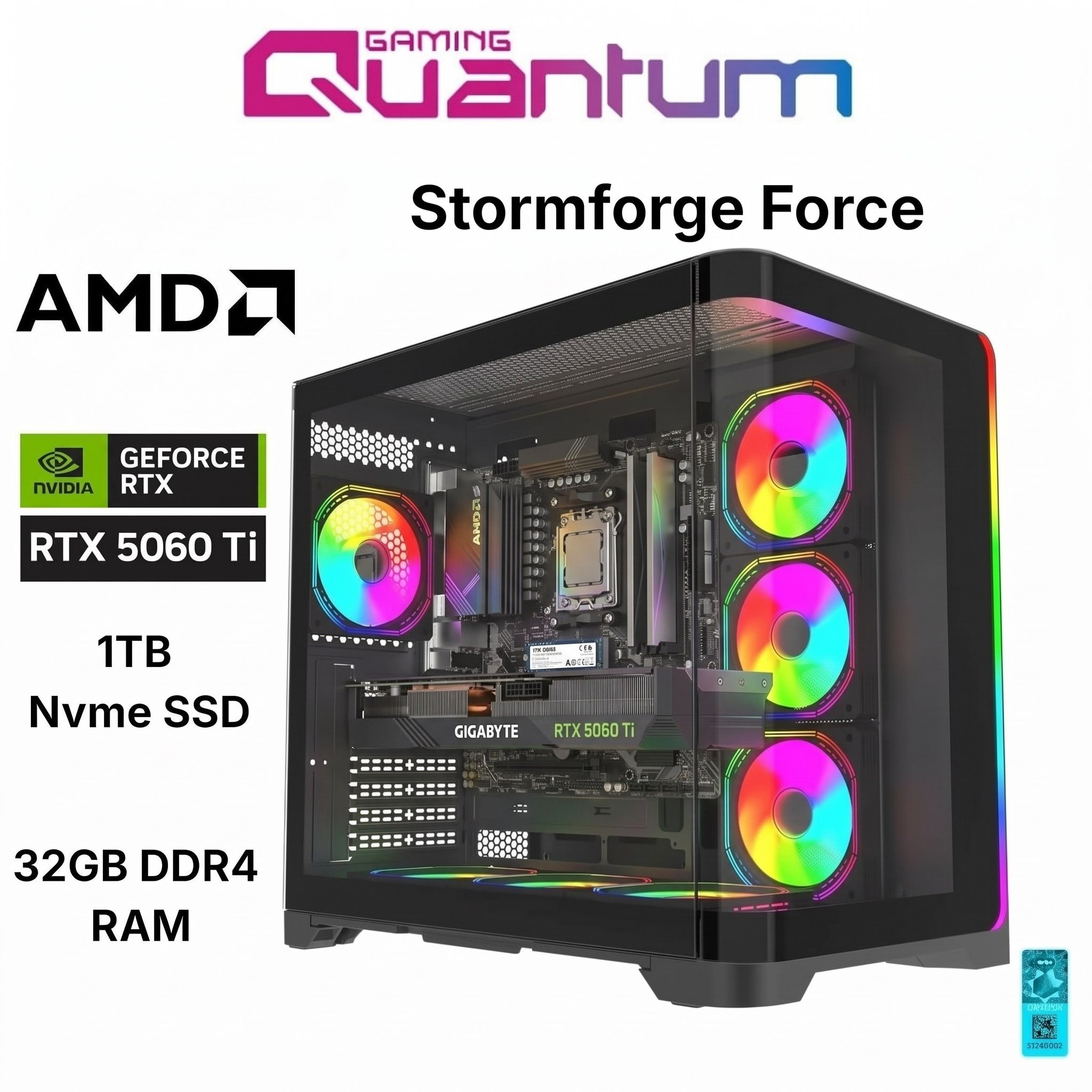 Quantum Stormforge Force  Ryzen7 5700X  32GB 1TBSSD RTX5060ti FreeDOS Gaming Masaüstü