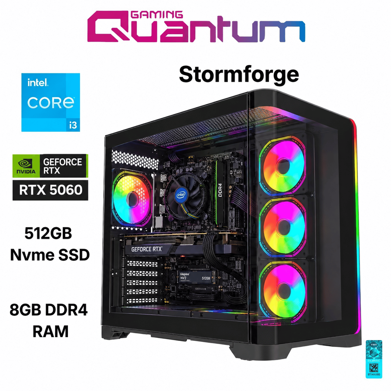 Quantum Stormforge i3-12100 8GB 512SSD RTX5060 FreeDOS Gaming Masaüstü Bilgisayar