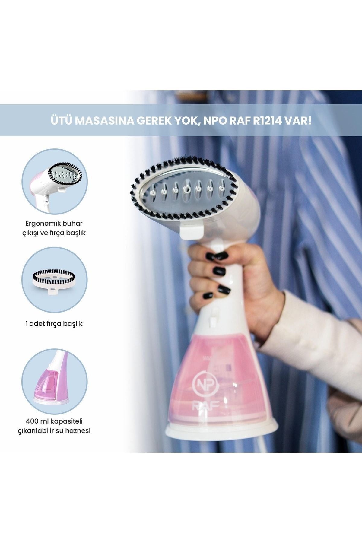 Raf R1214p Düzleştirici Ve Kırışık Giderici 1500w Çelik Başlık Taşınabilir Dikey Ütü-pembe