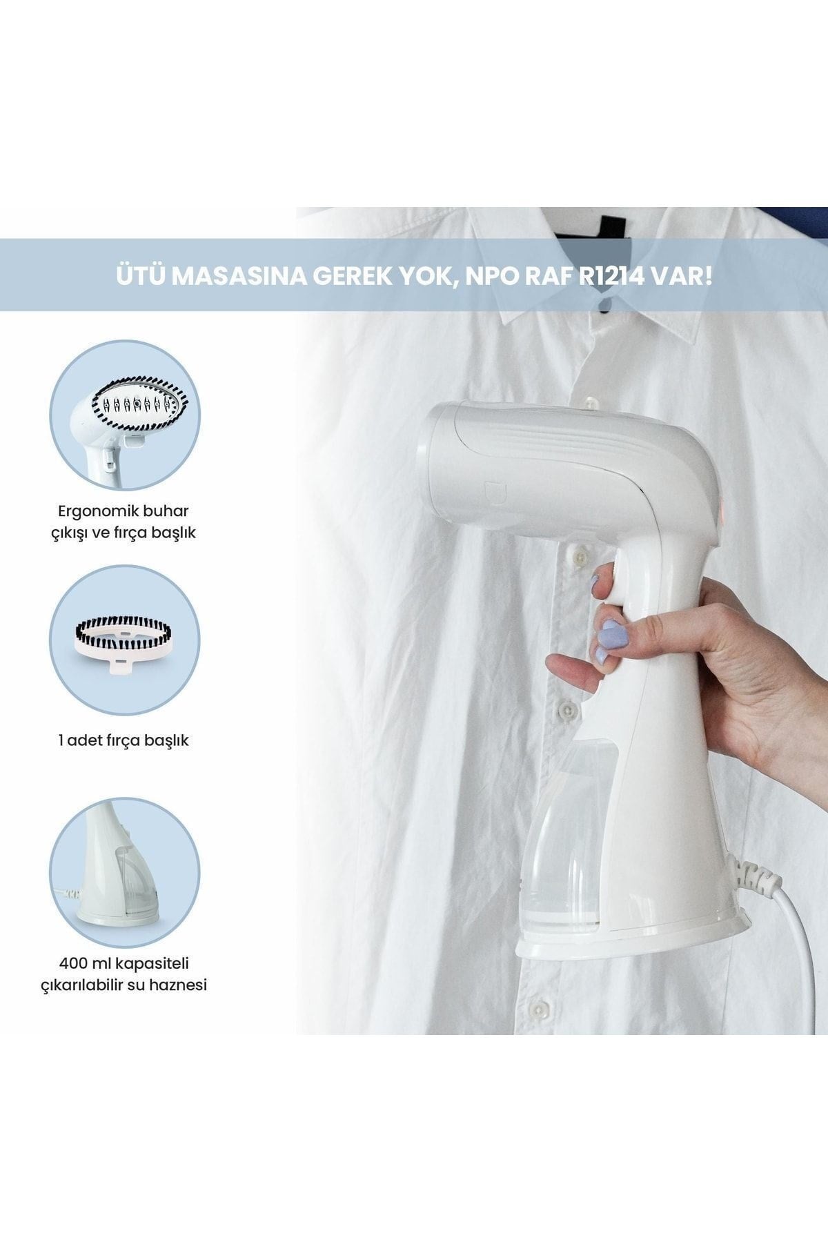 Raf R1214w Düzleştirici Ve Kırışık Giderici 1500w Çelik Başlık Taşınabilir Dikey Ütü-beyaz