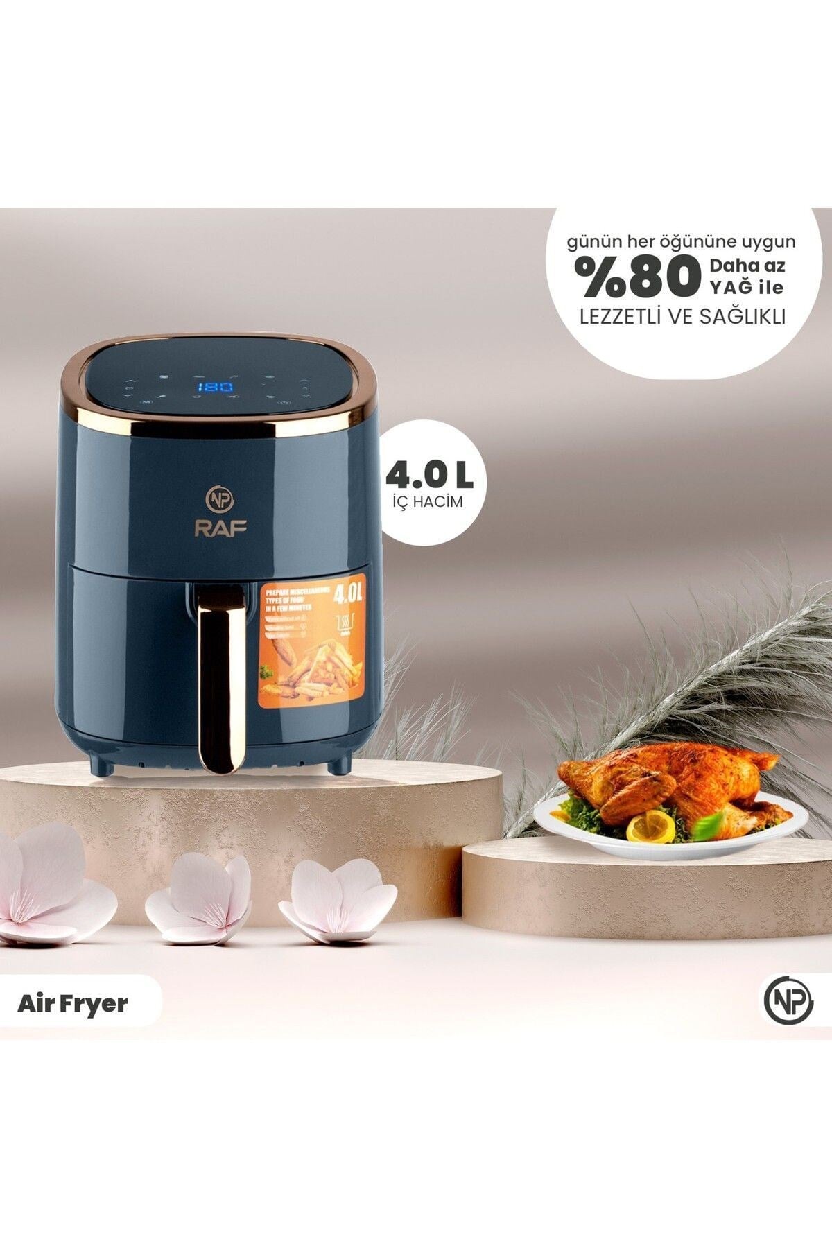 Raf R5007 Dokunmatik Ekran 4.0l Airfryer 1500w Yağsız Kızartma & Sıcak Hava Fritözü