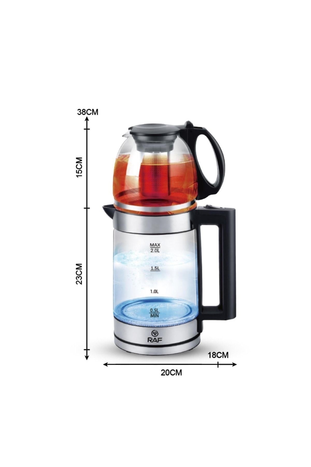 Raf R7898 Ledli 1500w 2litre Su Isıtıcı Cam Kettle Süzgeçli Cam Çay Demliği