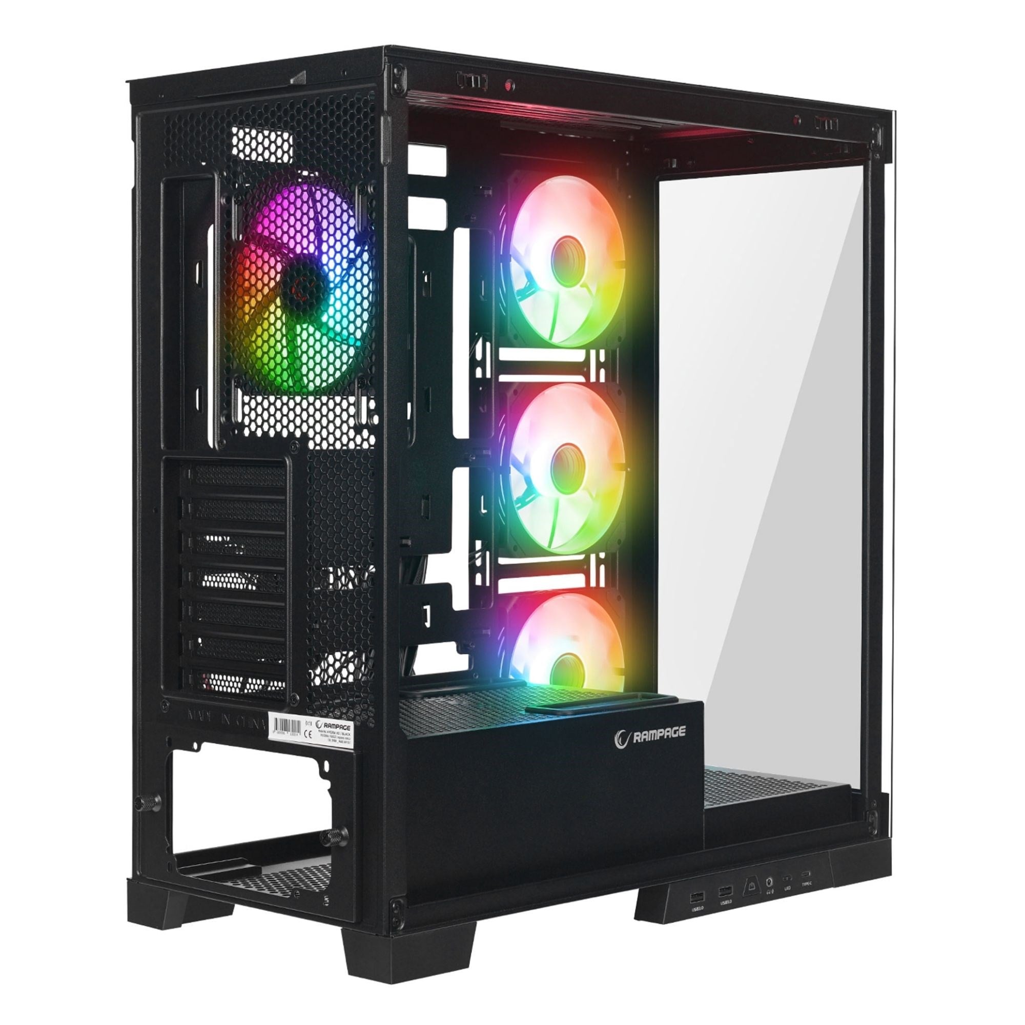 Rampage HYDRA V2 4*ARGB Fan+Hub Temperli Cam E-ATX Exclusive Siyah Oyuncu Kasası
