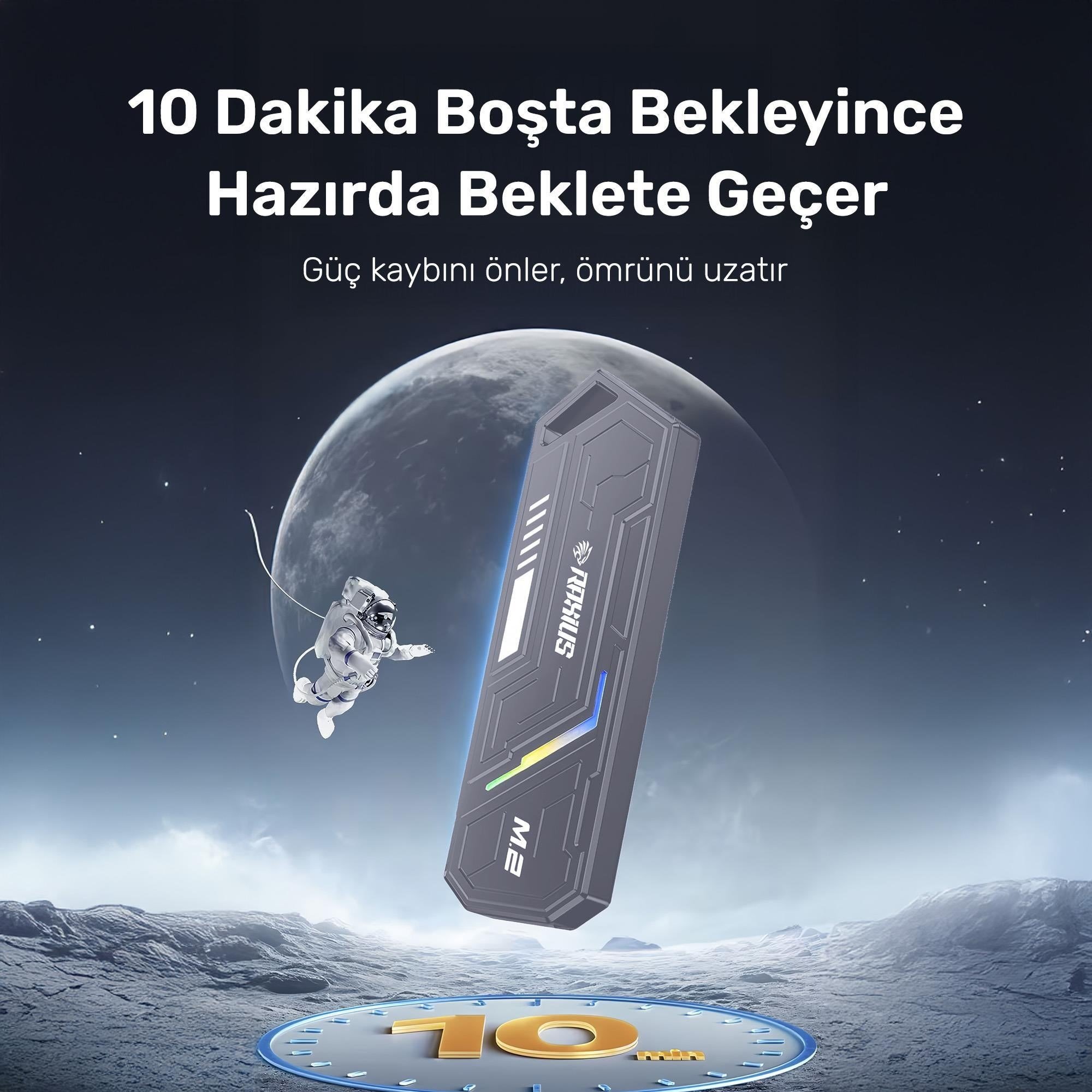 RaXius DK03 USB-A/Type-C Kablolu RGB 22x80 M.2 NVMe Taşınabilir Harici SSD (Boş Kutu)