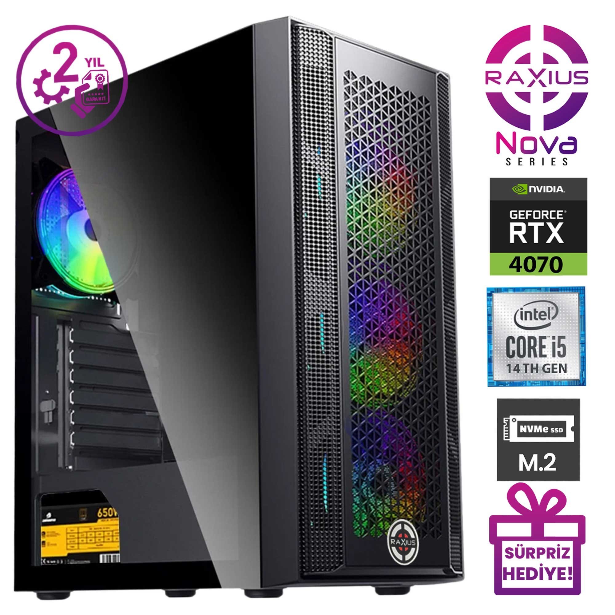 RaXius Nova G1-i5-4070-14FF i5-14400F RTX4070 Gaming Masaüstü Bilgisayar