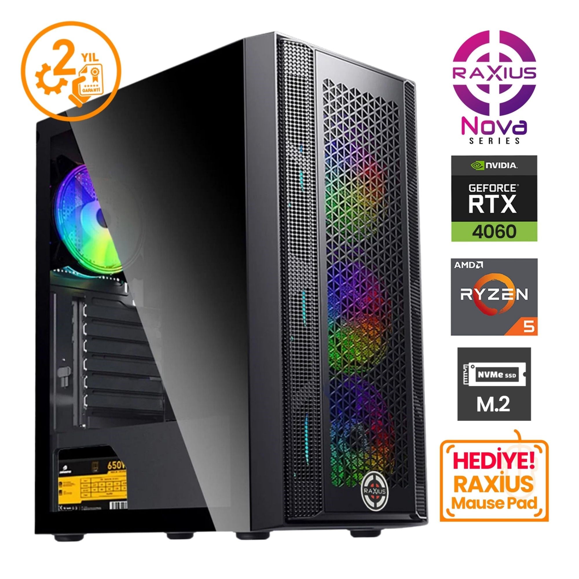 RaXius Nova G1 R5 4060-56 Ryzen5 5600 RTX5060 FreeDOS Gaming Masaüstü Bilgisayar (Ram ve Disk Yok)