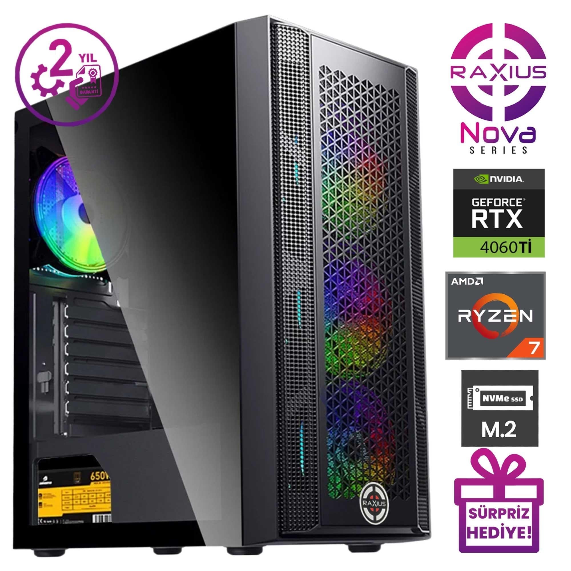 RaXius Nova G1 R7 4060Ti-77 Ryzen7 7700 RTX4060Ti 8 GB Gaming Masaüstü Bilgisayar