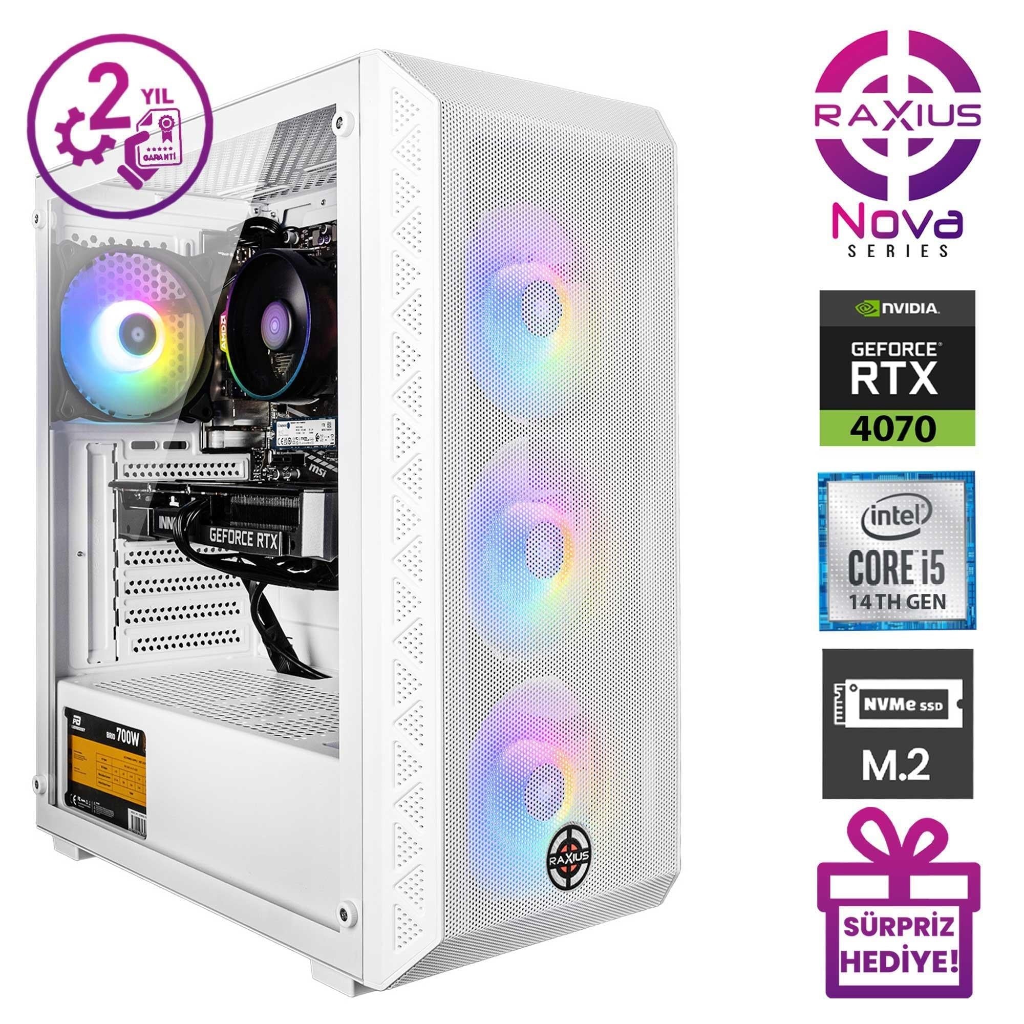 RaXius Nova G2 i5 4070-14FF i5-14400F RTX4070 FreeDOS Gaming Masaüstü Bilgisayar