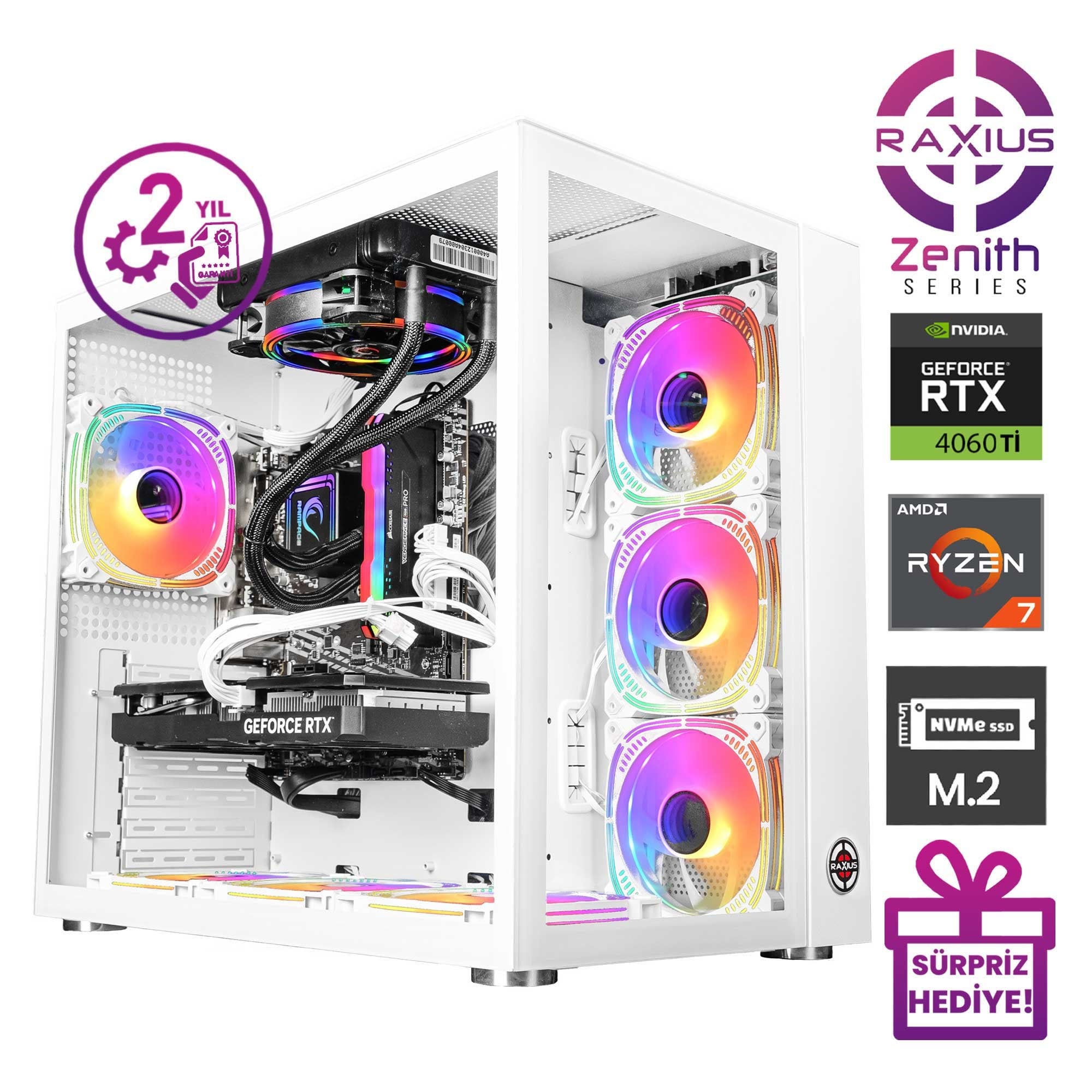 RaXius Zenith Z2 R7 4060TI-77 Ryzen7 7700 RTX4060Ti 8 GB Gaming Masaüstü Bilgisayar