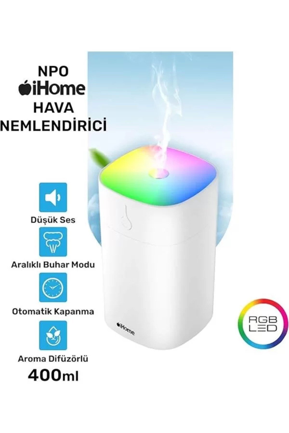 Rgb Renkli Aromaterapi Difüzör Ve Ultrasonik Hava Nemlendirici Buhar Makinesi (BEYAZ)