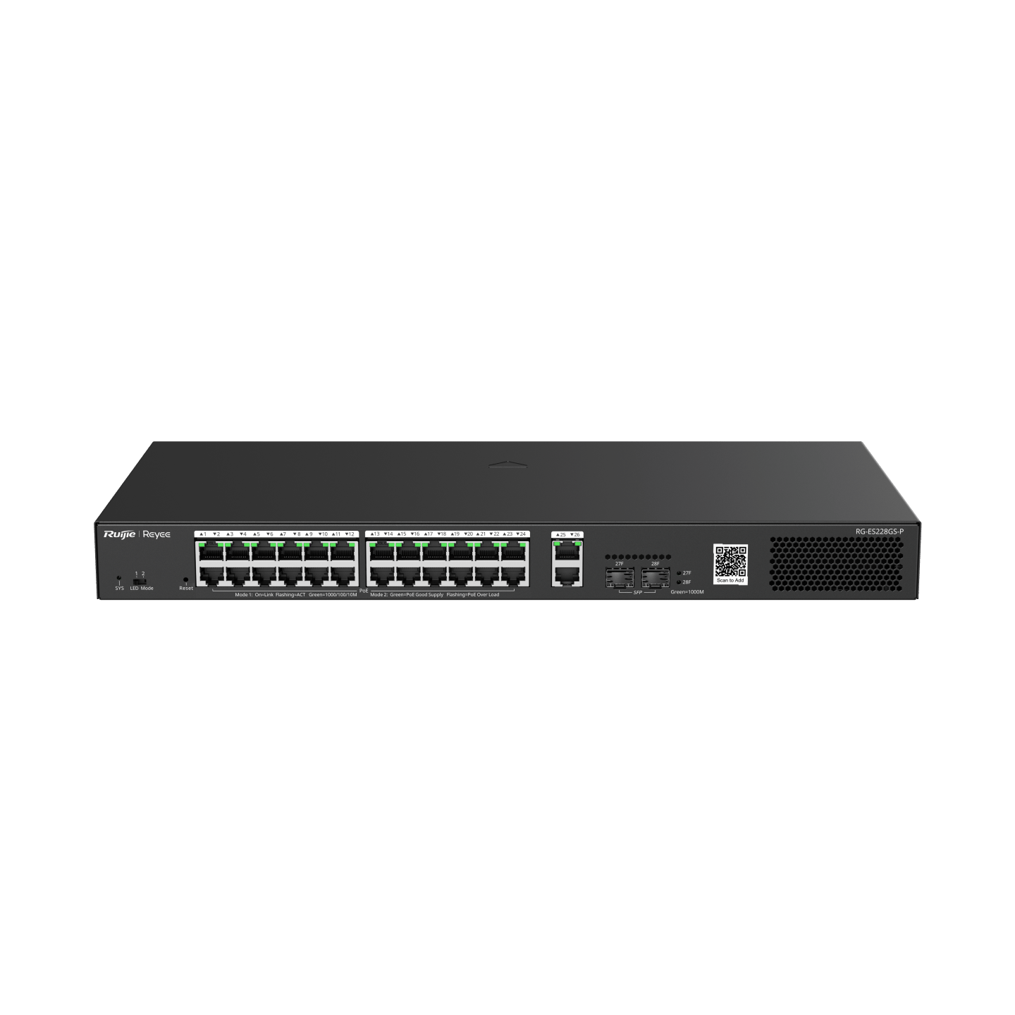 RUIJIE-REYEE RG-ES228GS-P 28 Port Gbit 24 Port PoE+ 370W 2xGbit+2xSFP Uplink Cloud Managed Switch