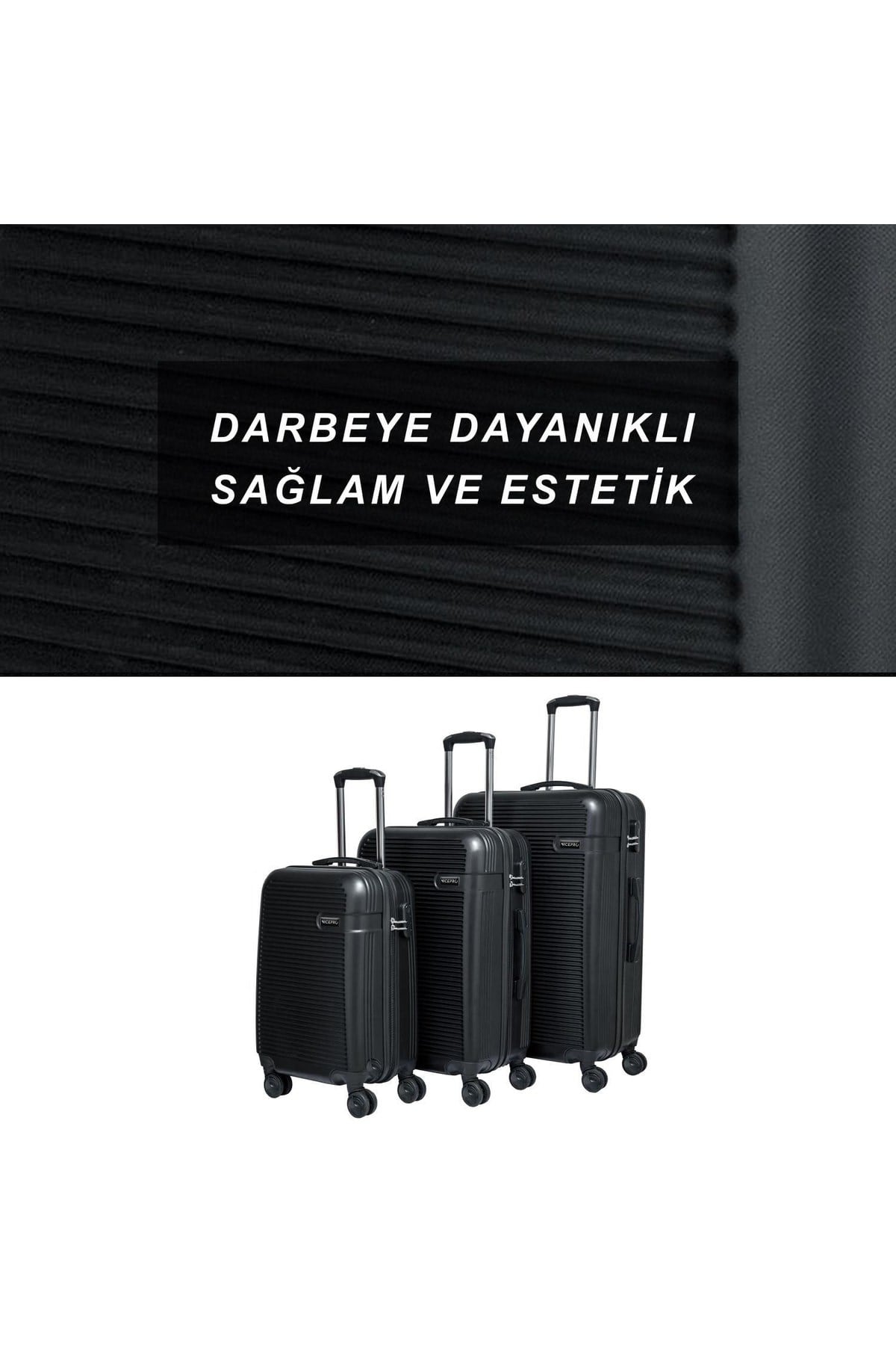 Sapphire Abs Kabin, Orta Ve Büyük Boy 3lü Kırılmaz Valiz Seti-siyah