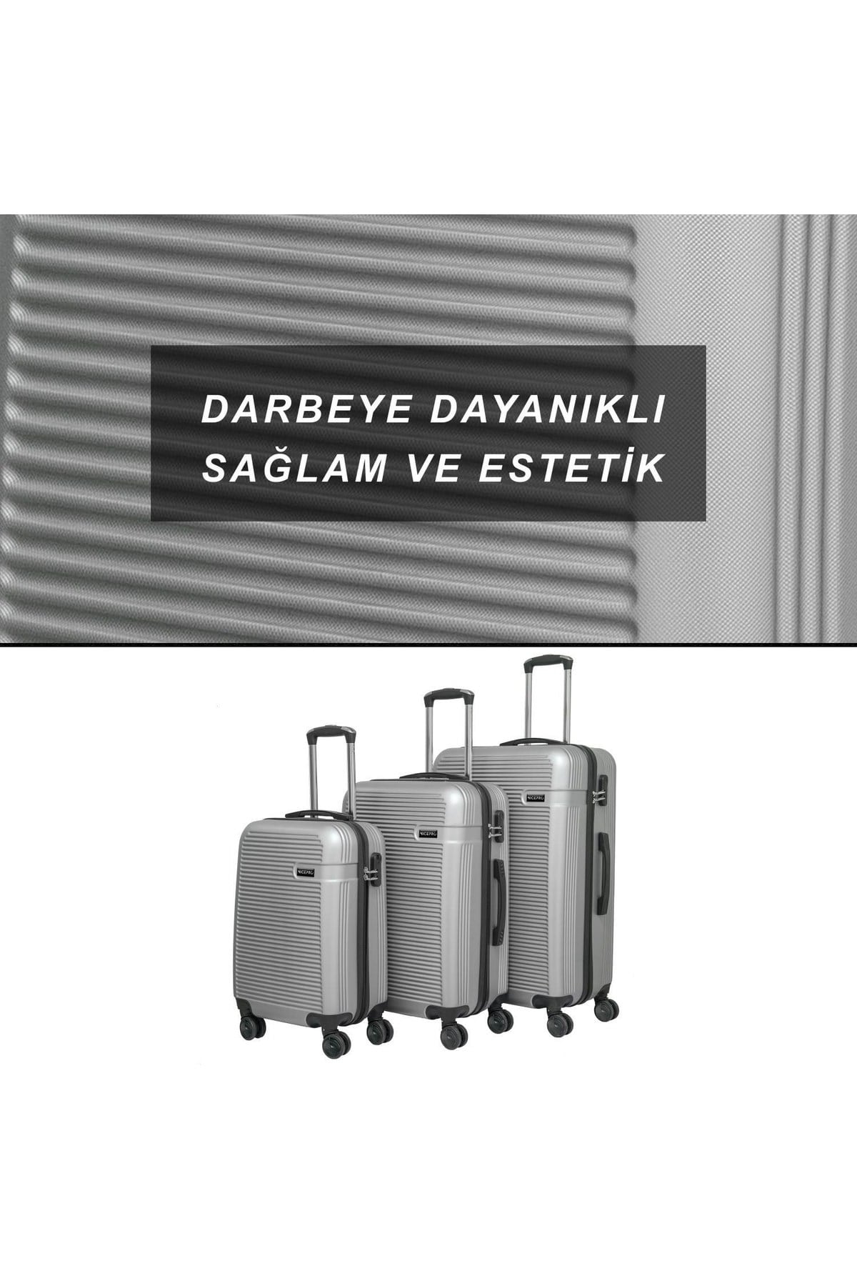 Sapphire Abs Kabin, Orta Ve Büyük Boy 3lü Kırılmaz Valiz Seti-gri