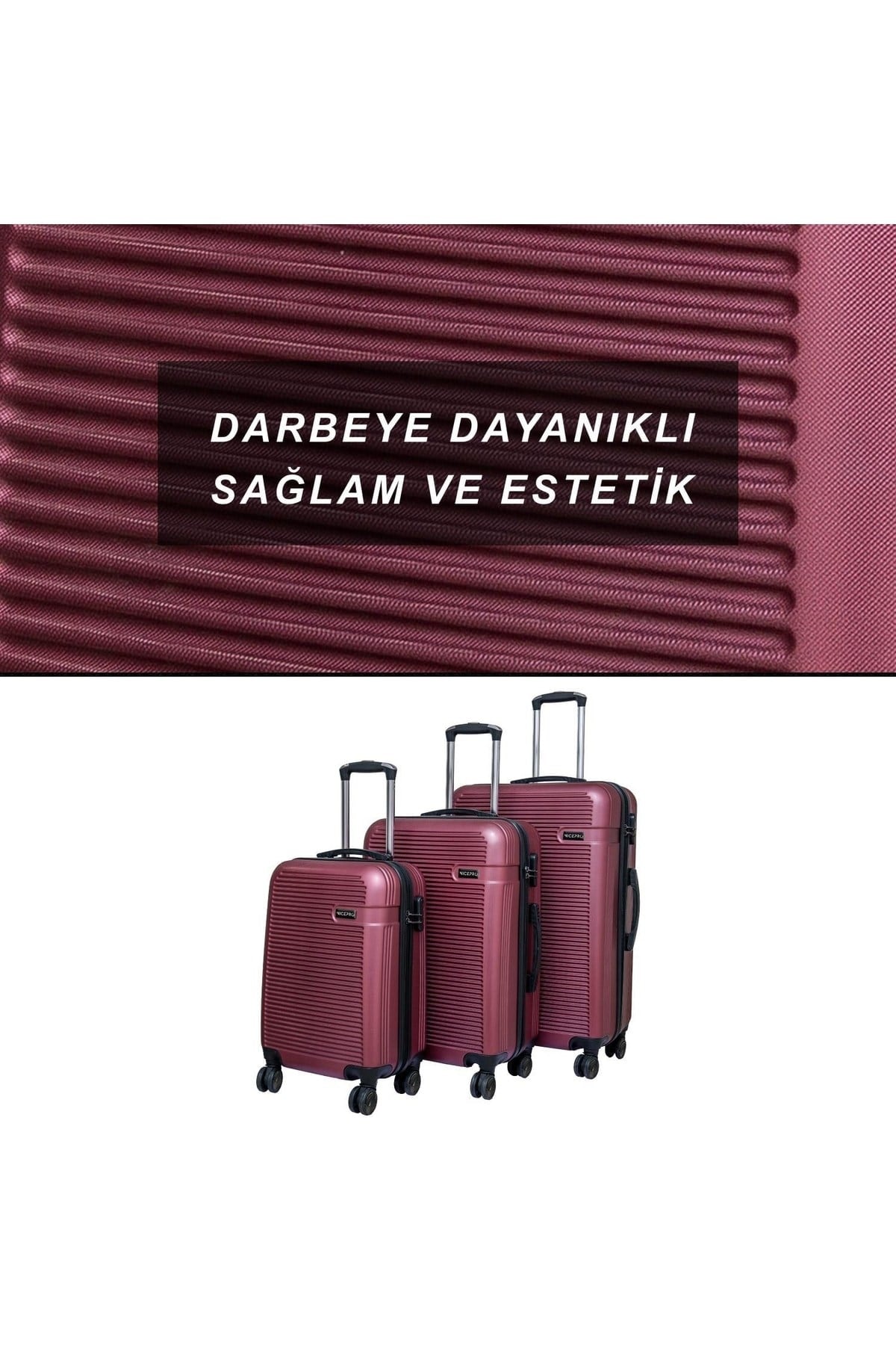 Sapphire Abs Kabin, Orta Ve Büyük Boy 3lü Kırılmaz Valiz Seti-bordo