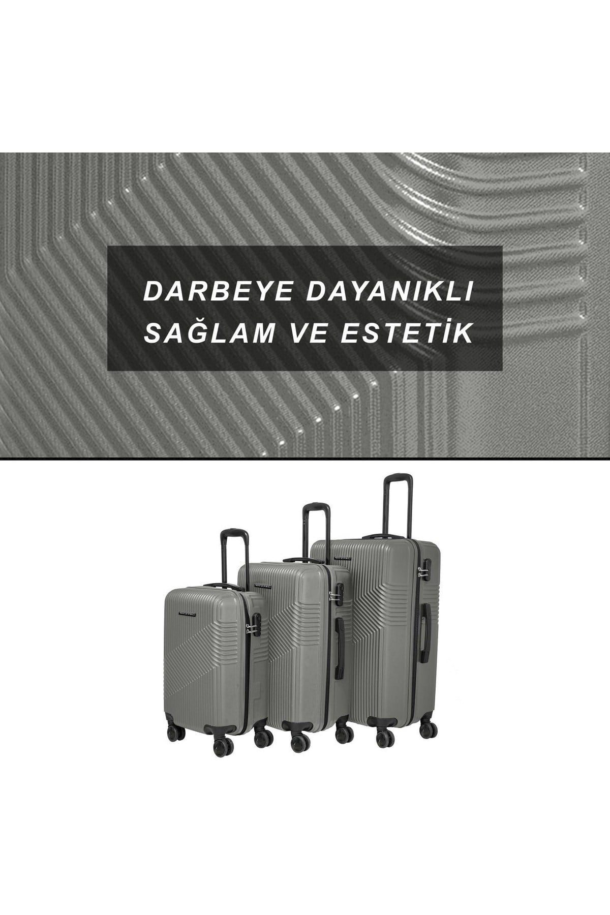 Shade Abs Kabin, Orta Ve Büyük Boy 3lü Kırılmaz Valiz Seti-gri