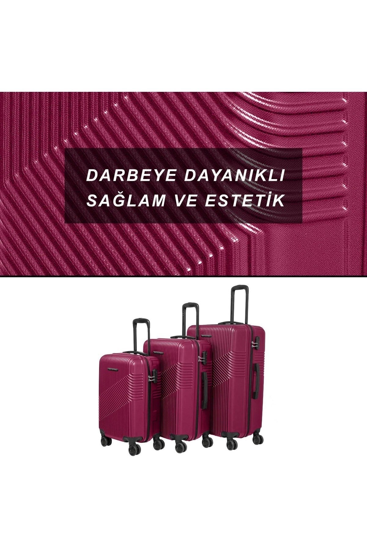 Shade Abs Kabin, Orta Ve Büyük Boy 3lü Kırılmaz Valiz Seti-bordo