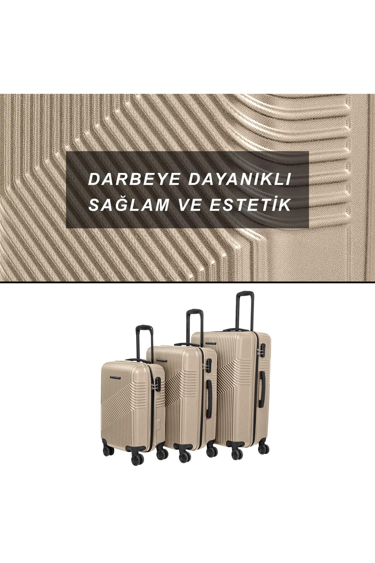 Shade Abs Kabin, Orta Ve Büyük Boy 3lü Kırılmaz Valiz Seti-gold