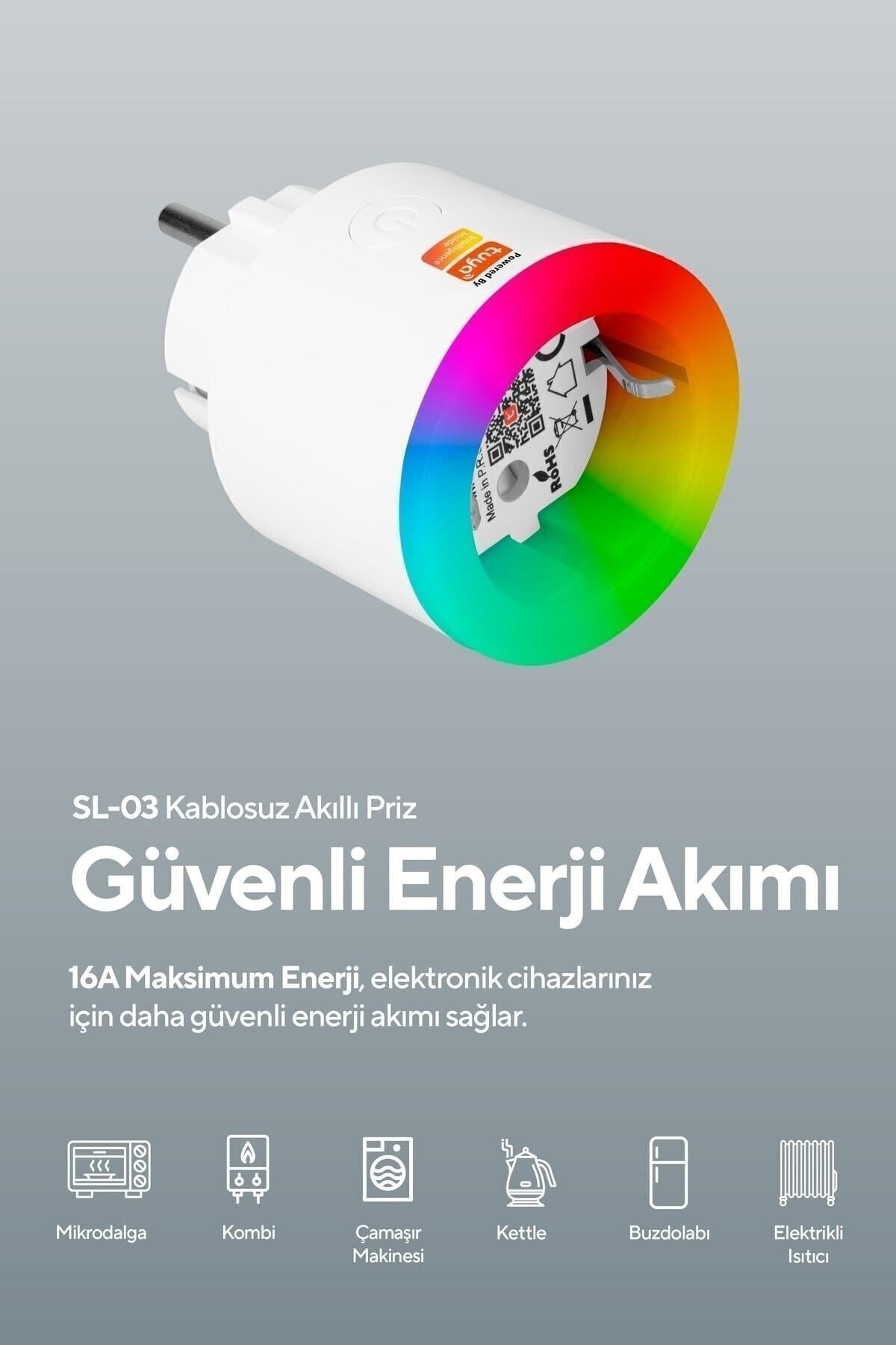 Sl-03 16a Akım Korumalı Akıllı Priz Rgb Işıklı 2.4 G Wifi Sarfiyat Ölçümleme Tuya Destekli
