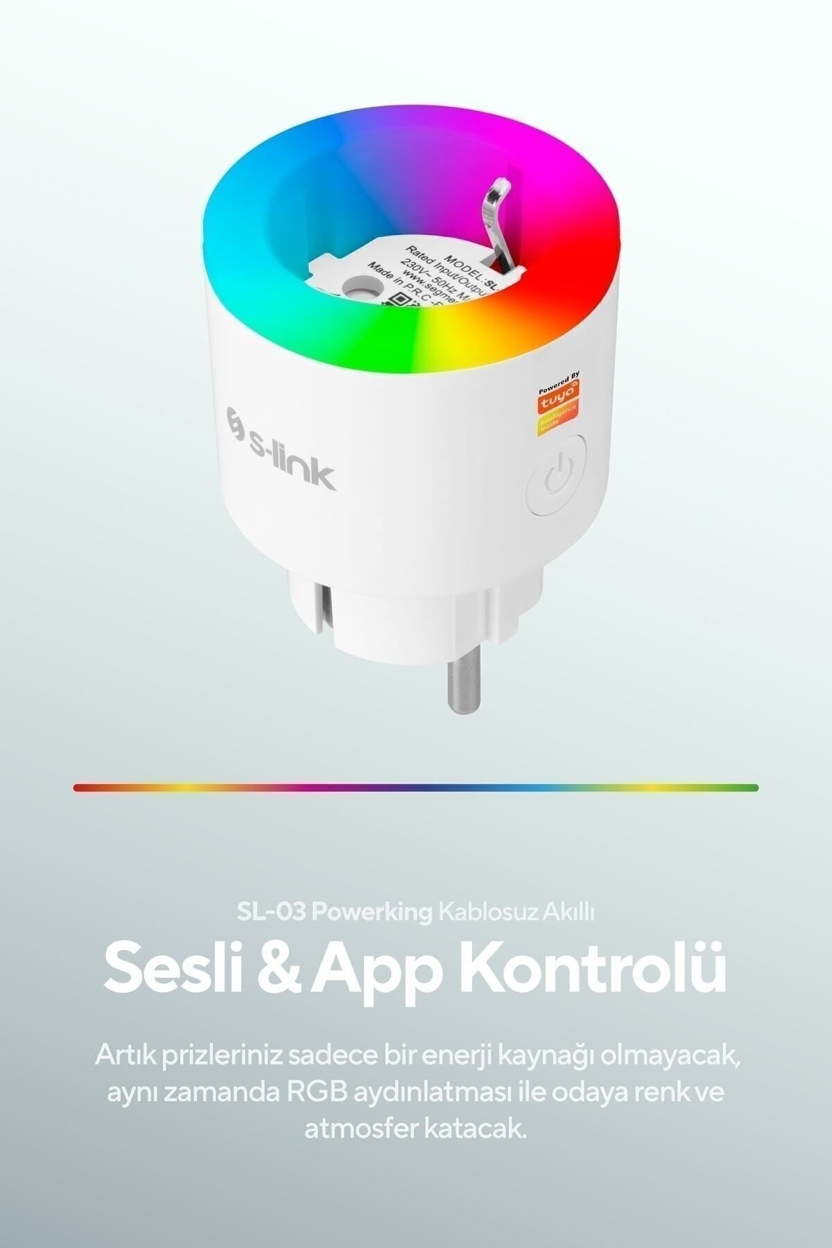 Sl-03 16a Akım Korumalı Akıllı Priz Rgb Işıklı 2.4 G Wifi Sarfiyat Ölçümleme Tuya Destekli