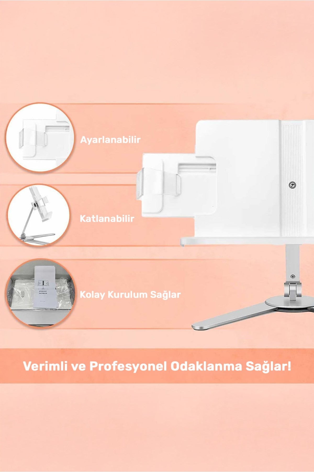 Std007 Okuma Açısı Ayarlı Koruma Kıskkaçlı Alüminyum&abs Kitap/tablet/dergi Standı Modern Rahle