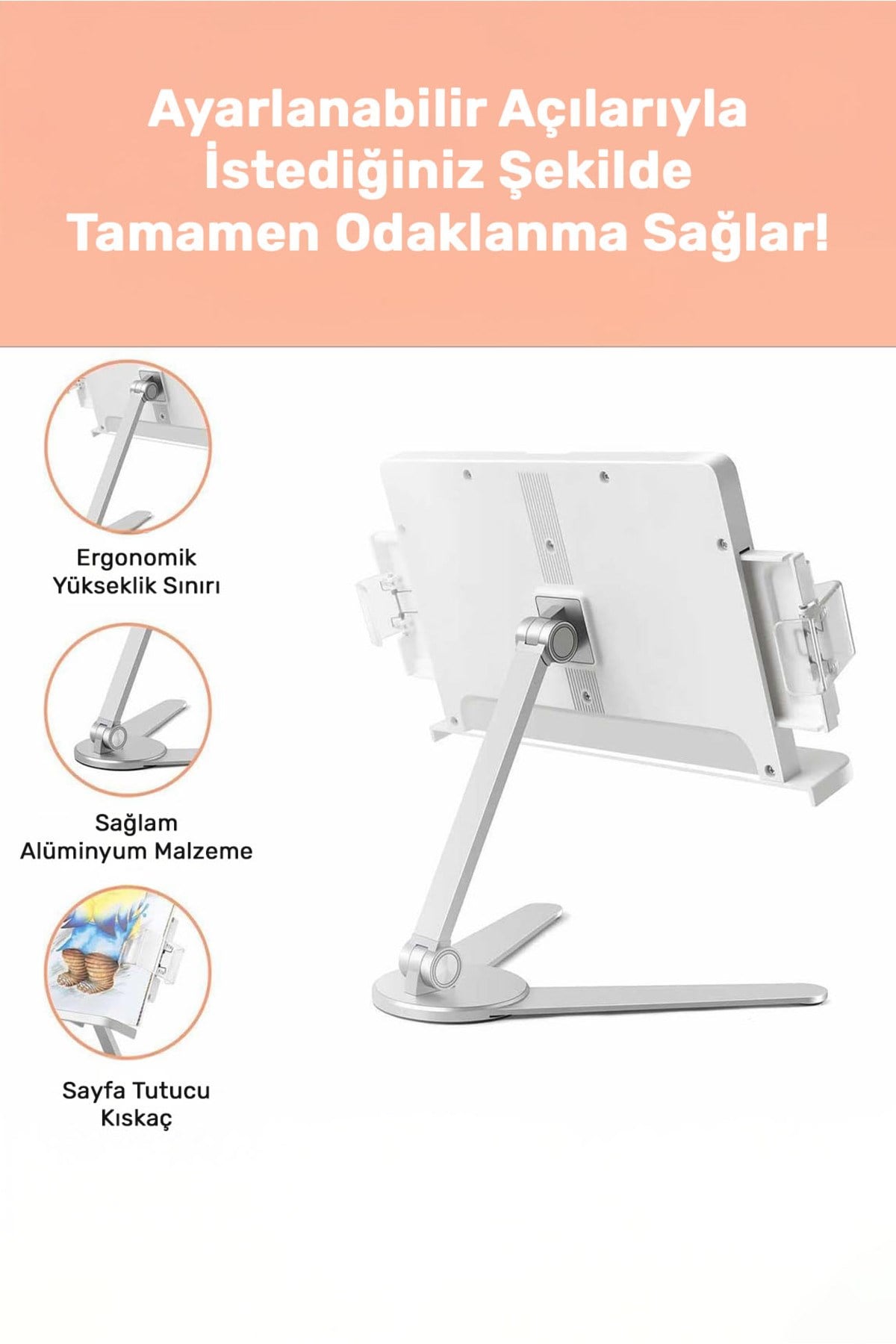 Std007 Okuma Açısı Ayarlı Koruma Kıskkaçlı Alüminyum&abs Kitap/tablet/dergi Standı Modern Rahle