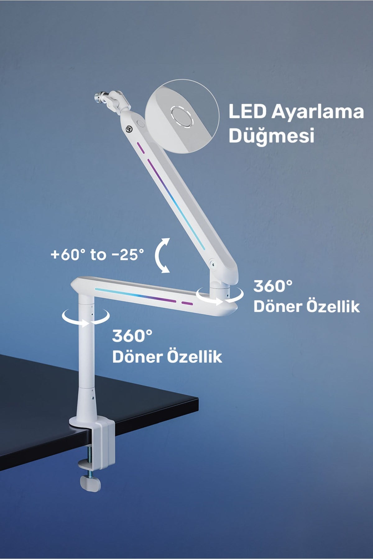 STD191LW Elysium Profesyonel RGB Işıklı Amortisörlü Yayıncı Stüdyo Mikrofon Kolu