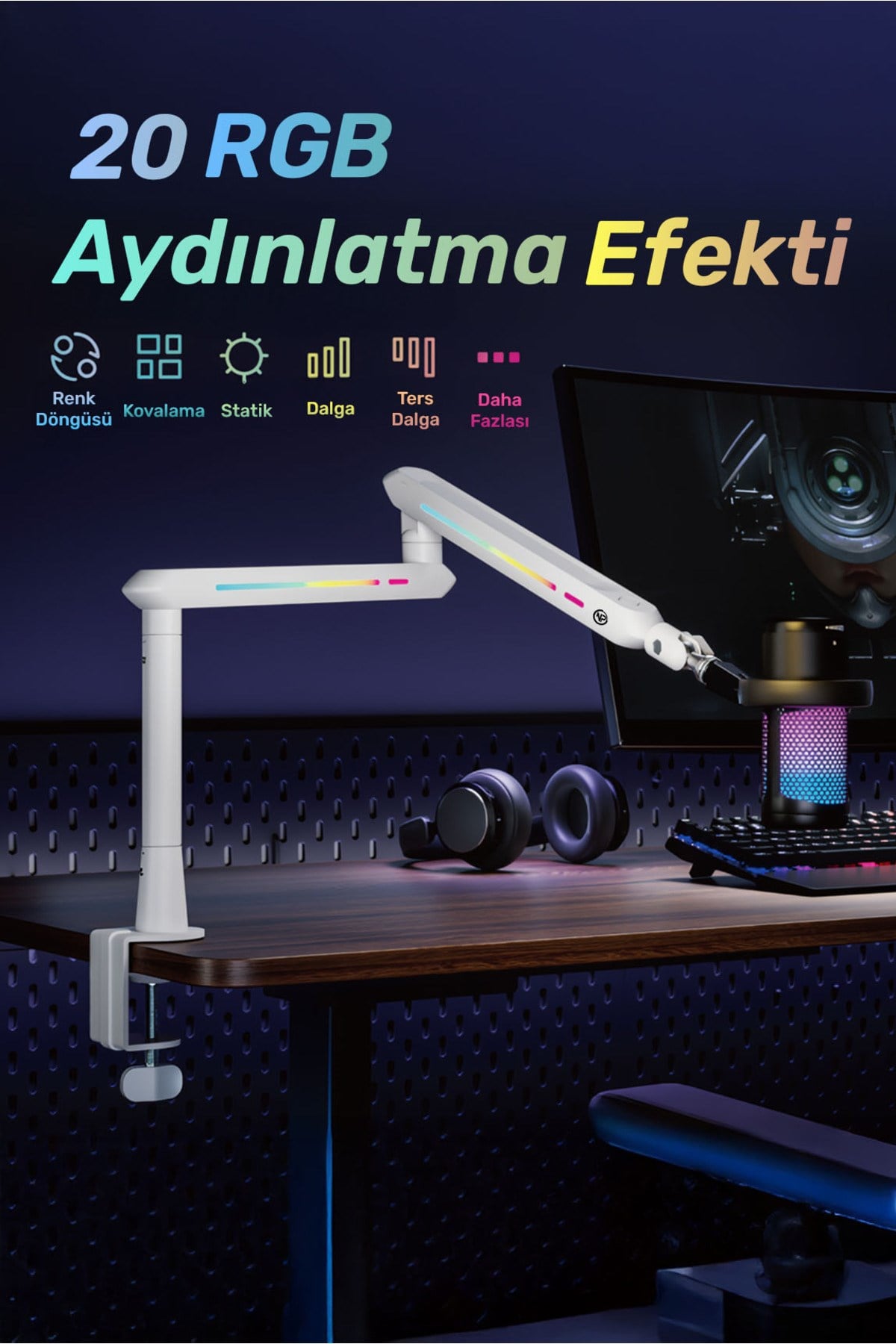 STD191LW Elysium Profesyonel RGB Işıklı Amortisörlü Yayıncı Stüdyo Mikrofon Kolu