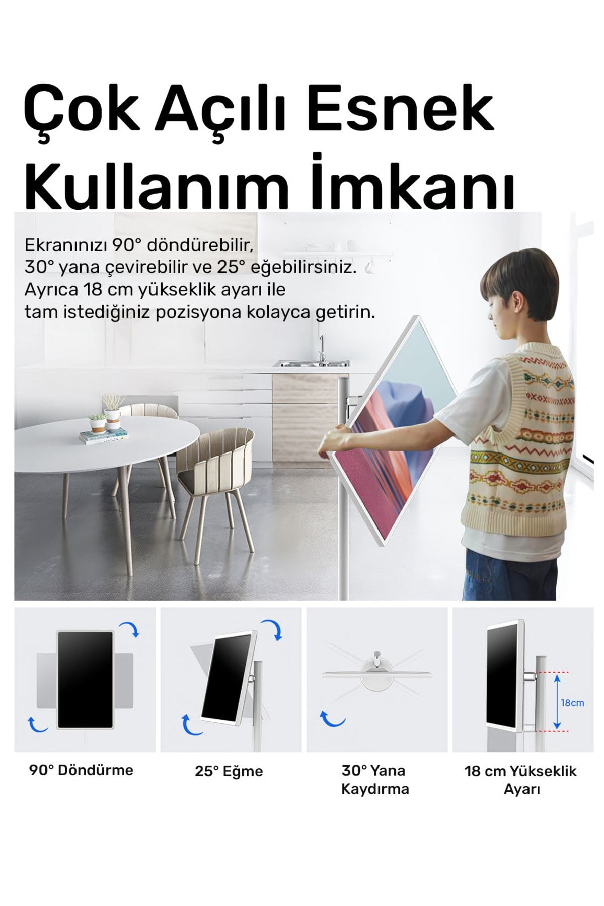 SW2493T 24'' Full HD 4/128GB Android Dokunmatik Şarjlı Taşınabilir Smart Led Ekran