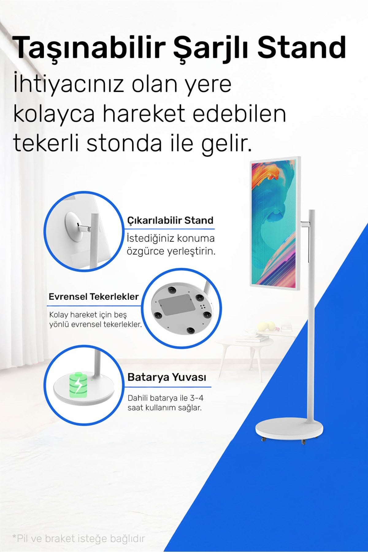 SW2495T 24'' Full HD 8/128GB Android Dokunmatik Şarjlı Taşınabilir Smart Led Ekran