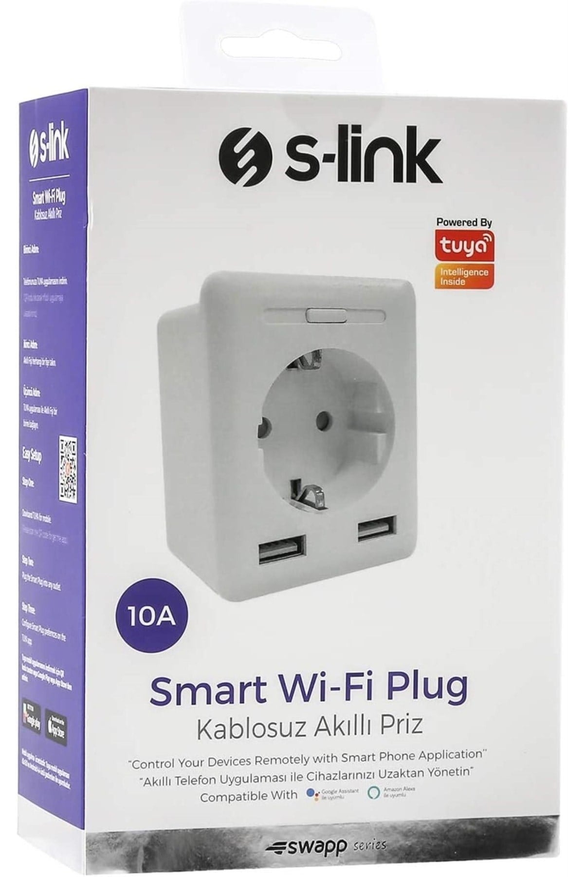 Swapp SL-04 10A Akım Korumalı Akıllı Priz 2 USB 2.4 Ghz Wifi TUYA Destekli