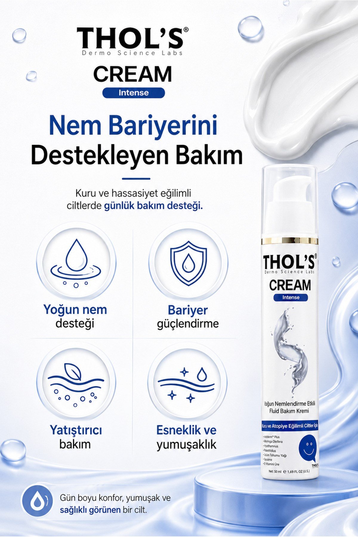 TB21 CREAM INTENSE Kuru ve Atopik Ciltler İçin Nemlendirici Fluid Bakım Kremi 50 ML
