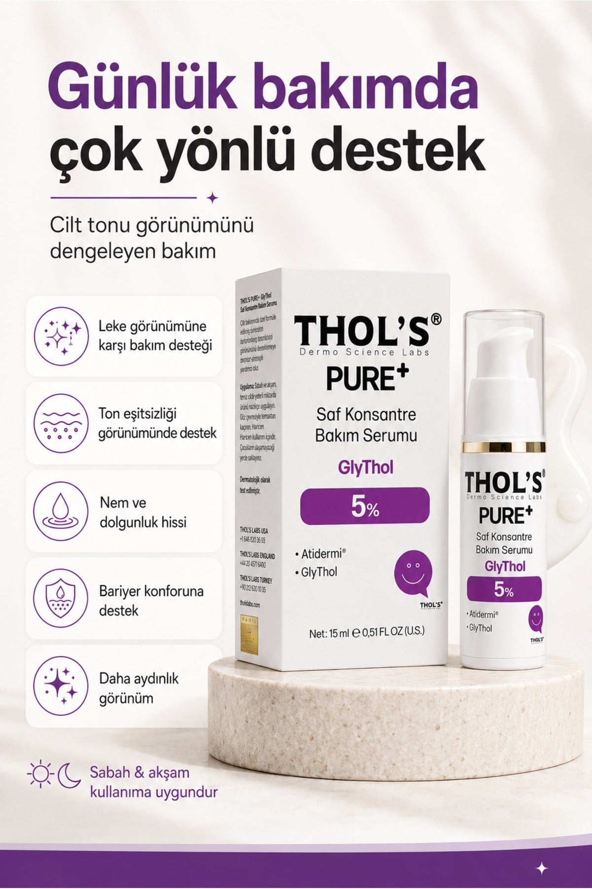 TB74 PURE+ %5 GlyThol Cilt Tonu Eşitleyici ve Siyah Nokta Karşıtı Konsantre Saf Peeling Serum - 15 ML