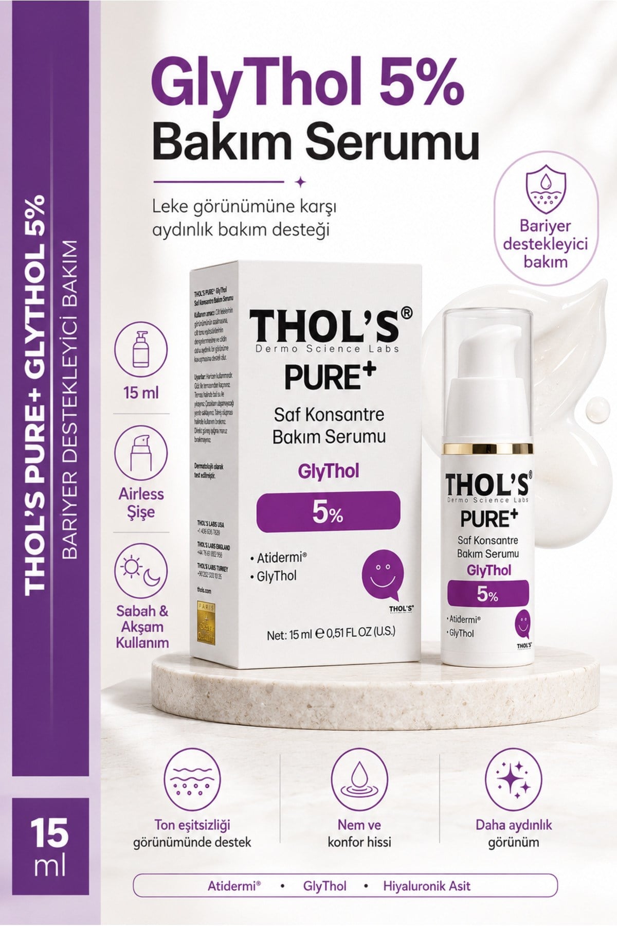 TB74 PURE+ %5 GlyThol Cilt Tonu Eşitleyici ve Siyah Nokta Karşıtı Konsantre Saf Peeling Serum - 15 ML